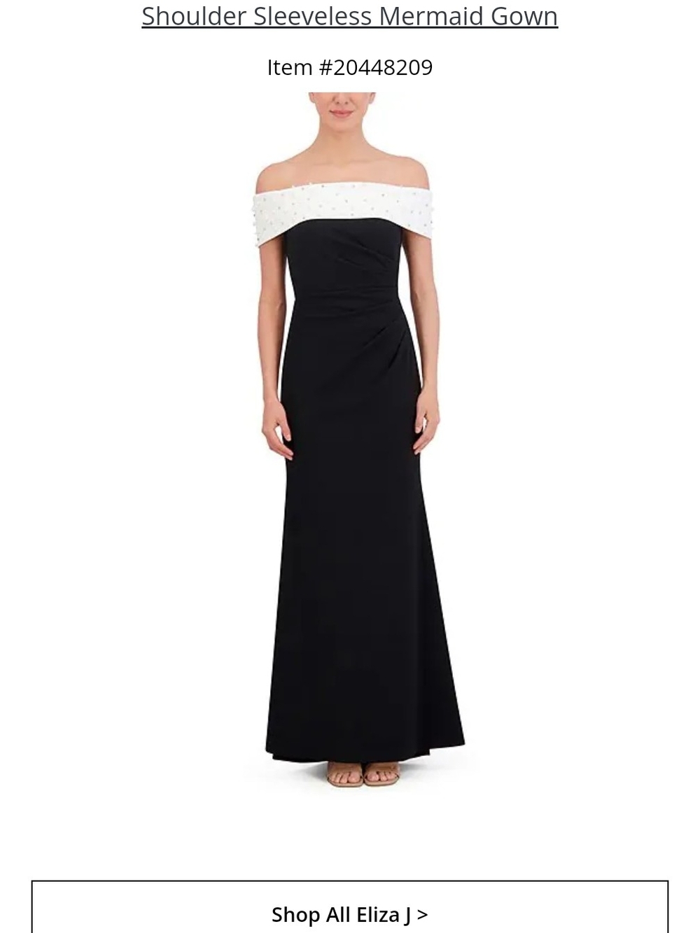 Eliza J Black One-Shoulder Mermaid Gown with White Beaded Band